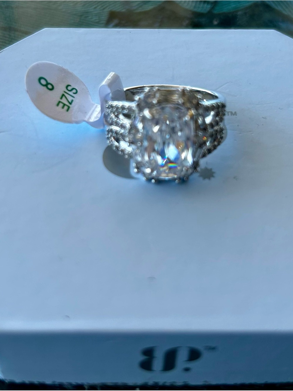 BP OG Silver-Tone Clear Oval CZ Statement Ring - Size 8